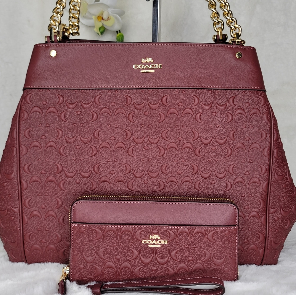 New COACH SIGNATURE LEATHER SHOULDER Bag Purse Handbag - Picture 3 of 10